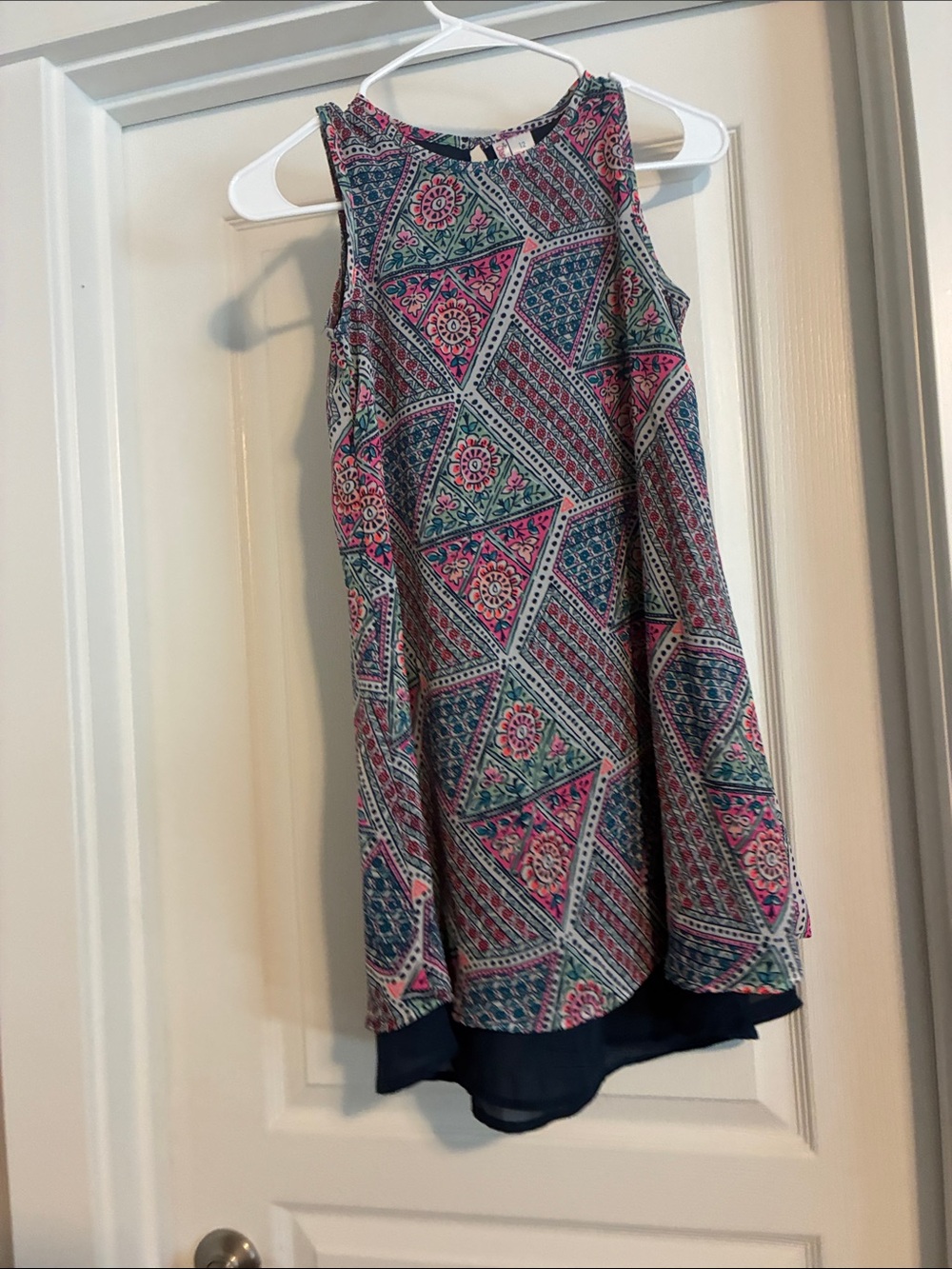 Girls' Sleeveless Patterned Swing Dress - Pink & Blue
